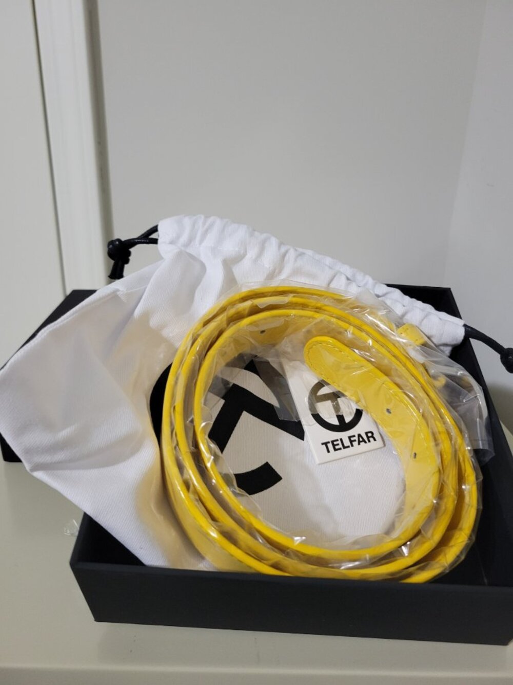NWT TELFAR Logo Belt Yellow Large 30-46” Box Dust Bag